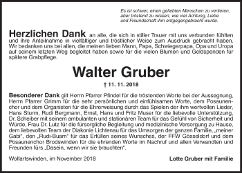 Traueranzeige von Walter Gruber von Ansbach