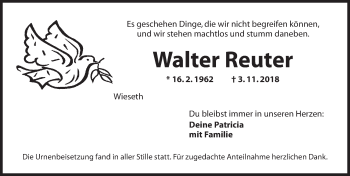 Traueranzeige von Walter Reuter von Dinkelsbuhl/ Feuchtwangen