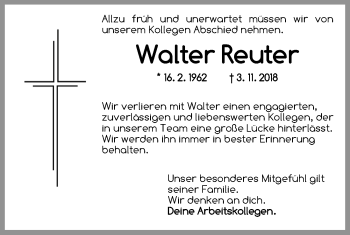 Traueranzeige von Walter Reuter von Dinkelsbühl/ Feuchtwangen