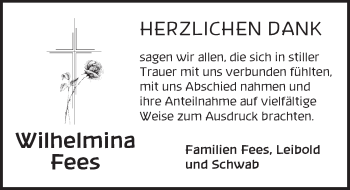 Traueranzeige von Wilhelmina Fees von Dinkelsbühl/ Feuchtwangen