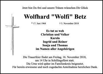 Traueranzeige von Wolfhard 