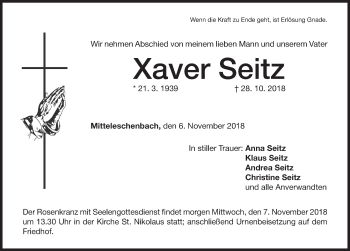 Traueranzeige von Xaver Seitz von Ansbach