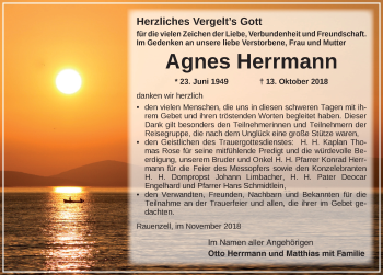 Traueranzeige von Agnes Herrmann von Dinkelsbuhl/ Feuchtwangen