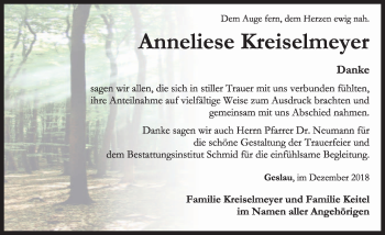 Traueranzeige von Anneliese Kreiselmeyer von Rothenburg