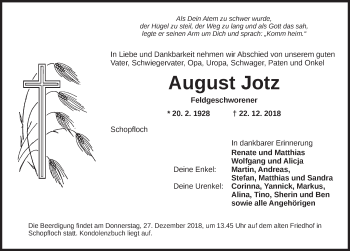 Traueranzeige von August Jotz von Dinkelsbühl/ Feuchtwangen