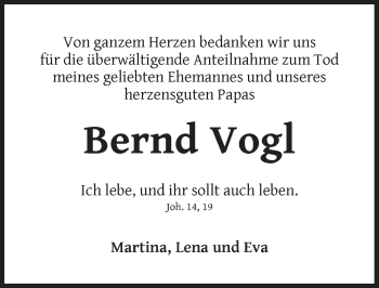 Traueranzeige von Bernd Vogl von Ansbach