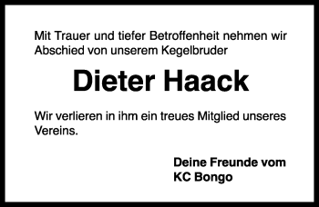 Traueranzeige von Dieter Haack von Rothenburg