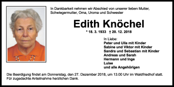 Traueranzeige von Edith Knöchel von Ansbach