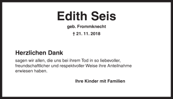 Traueranzeige von Edith Seis von Ansbach