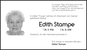 Traueranzeige von Edith Stampe von Ansbach