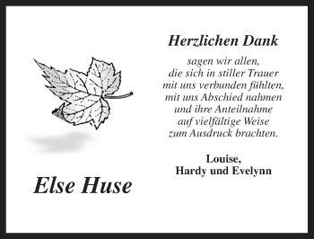 Traueranzeige von Else Huse von Ansbach