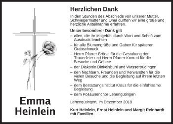 Traueranzeige von Emma Heinlein von Dinkelsbuhl/ Feuchtwangen