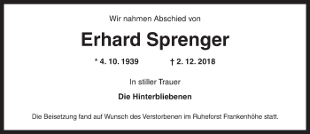 Traueranzeige von Erhard Sprenger von Ansbach