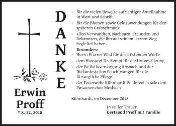 Traueranzeige von Erwin Proff von Dinkelsbuhl/ Feuchtwangen