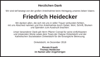 Traueranzeige von Friedrich Heidecker von Dinkelsbuhl/ Feuchtwangen