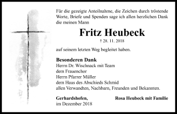 Traueranzeige von Fritz Heubeck von Neustadt/ Scheinfeld/ Uffenheim