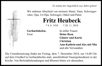 Traueranzeige von Fritz Heubeck von Neustadt/ Scheinfeld/ Uffenheim