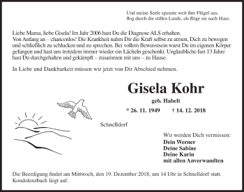 Traueranzeige von Gisela Kohr von Dinkelsbühl/ Feuchtwangen