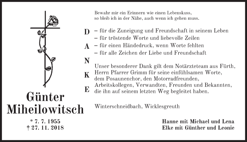  Traueranzeige für Günter Miheilowitsch vom 15.12.2018 aus Ansbach