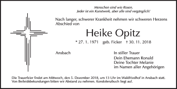 Traueranzeige von Heike Opitz von Ansbach