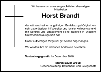 Traueranzeige von Horst Brandt von Neustadt/ Scheinfeld/ Uffenheim