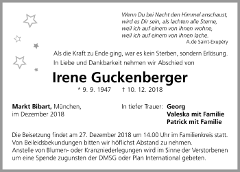 Traueranzeige von Irene Guckenberger von Neustadt/ Scheinfeld/ Uffenheim