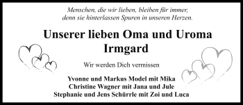 Traueranzeige von Irmgard Sommer von Rothenburg