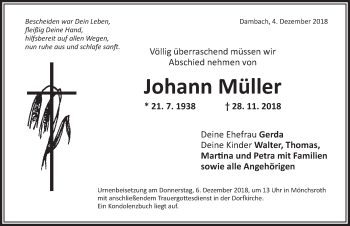 Traueranzeige von Johann Müller von Dinkelsbühl/ Feuchtwangen