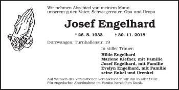 Traueranzeige von Josef Engelhard von Dinkelsbühl/ Feuchtwangen