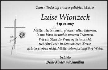 Traueranzeige von Luise Wionzeck von Ansbach