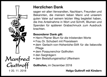 Traueranzeige von Manfred Guttroff von Neustadt/ Scheinfeld/ Uffenheim