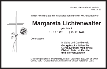 Traueranzeige von Margareta Lichtenwalter von Ansbach