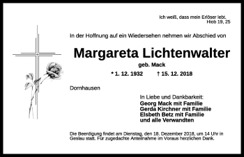 Traueranzeige von Margarete Lichtenwalter von Rothenburg