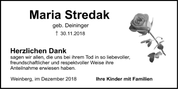 Traueranzeige von Maria Stredak von Dinkelsbühl/ Feuchtwangen