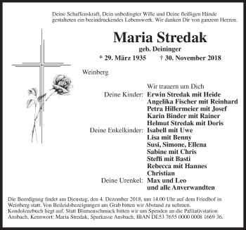 Traueranzeige von Maria Stredak von Dinkelsbühl/ Feuchtwangen