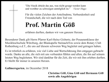 Traueranzeige von Martin Göß von Rothenburg