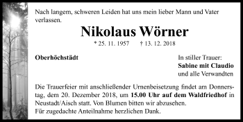 Traueranzeige von Nikolaus Wörner von Neustadt/ Scheinfeld/ Uffenheim