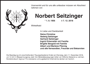 Traueranzeige von Norbert Seitzinger von Ansbach