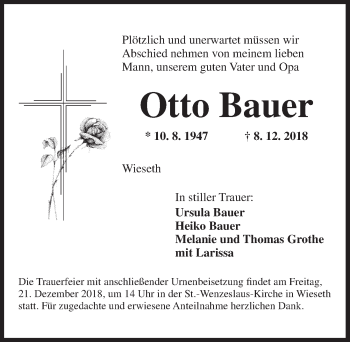 Traueranzeige von Otto Bauer von Dinkelsbuhl/ Feuchtwangen