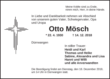 Traueranzeige von Otto Mösch von Dinkelsbühl/ Feuchtwangen