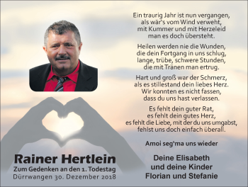 Traueranzeige von Rainer Hertlein von Dinkelsbuhl/ Feuchtwangen