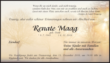 Traueranzeige von Renate Maag von Ansbach