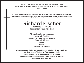 Traueranzeige von Richard Fischer von Ansbach