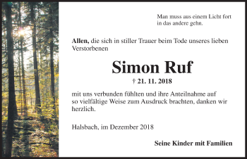 Traueranzeige von Simon Ruf von Dinkelsbuhl/ Feuchtwangen