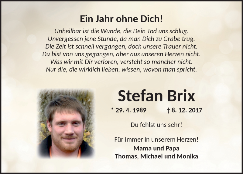  Traueranzeige für Stefan Brix vom 08.12.2018 aus Dinkelsbuhl/ Feuchtwangen