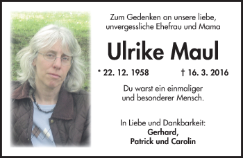 Traueranzeige von Ulrike Maul von Dinkelsbuhl/ Feuchtwangen