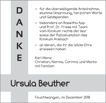 Traueranzeige von Ursula Beuther von Dinkelsbuhl/ Feuchtwangen