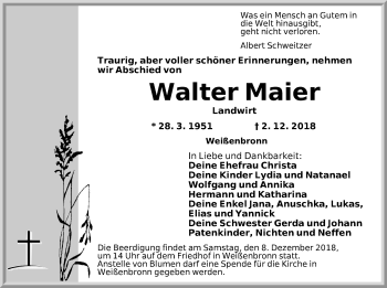 Traueranzeige von Walter Maier von Ansbach