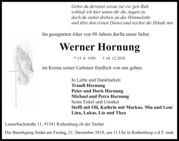 Traueranzeige von Werner Hornung von Rothenburg