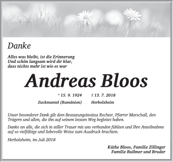 Traueranzeige von Andreas Bloos von Neustadt/ Scheinfeld/ Uffenheim